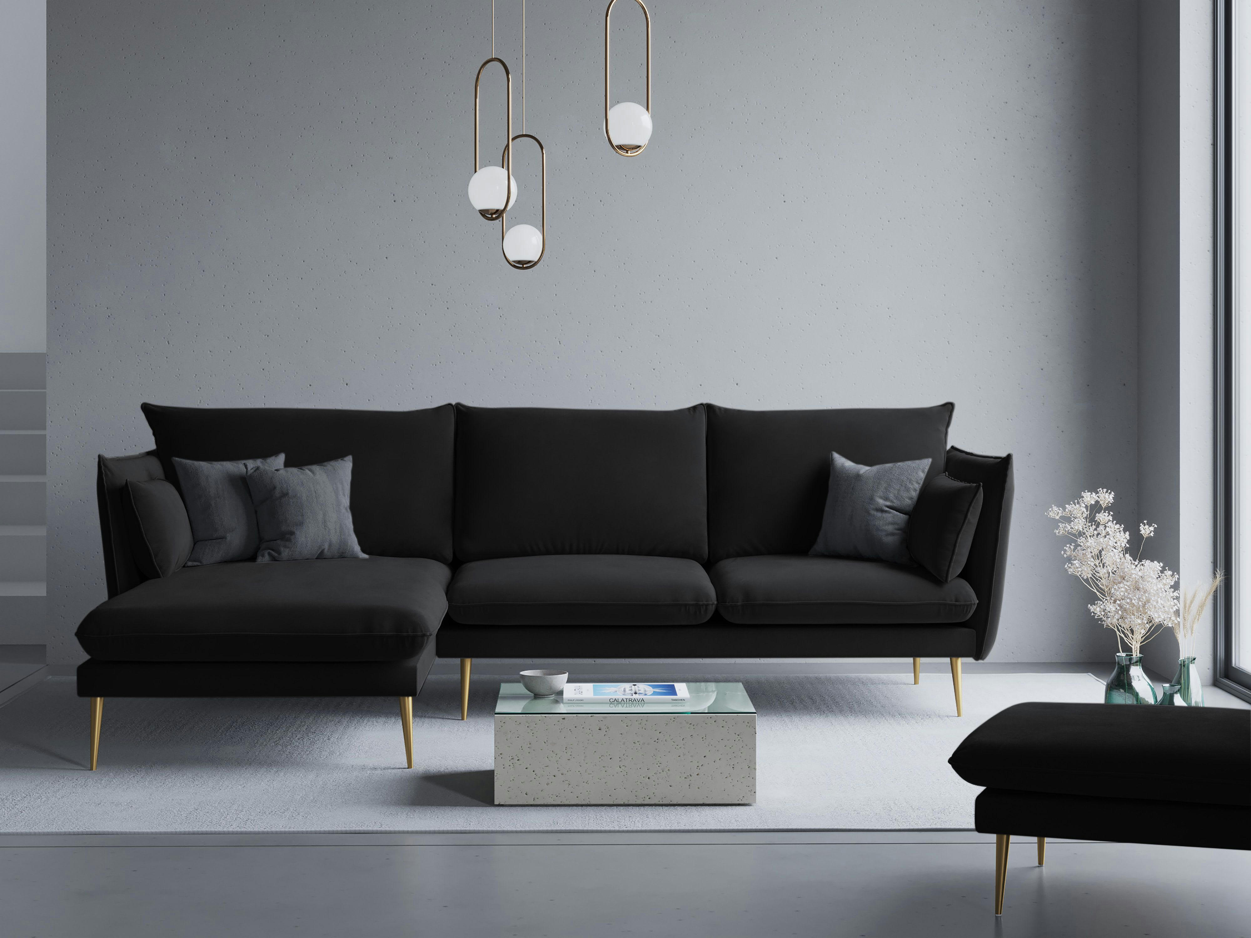 AGATE - Canapé d'angle 4 places en velours noir