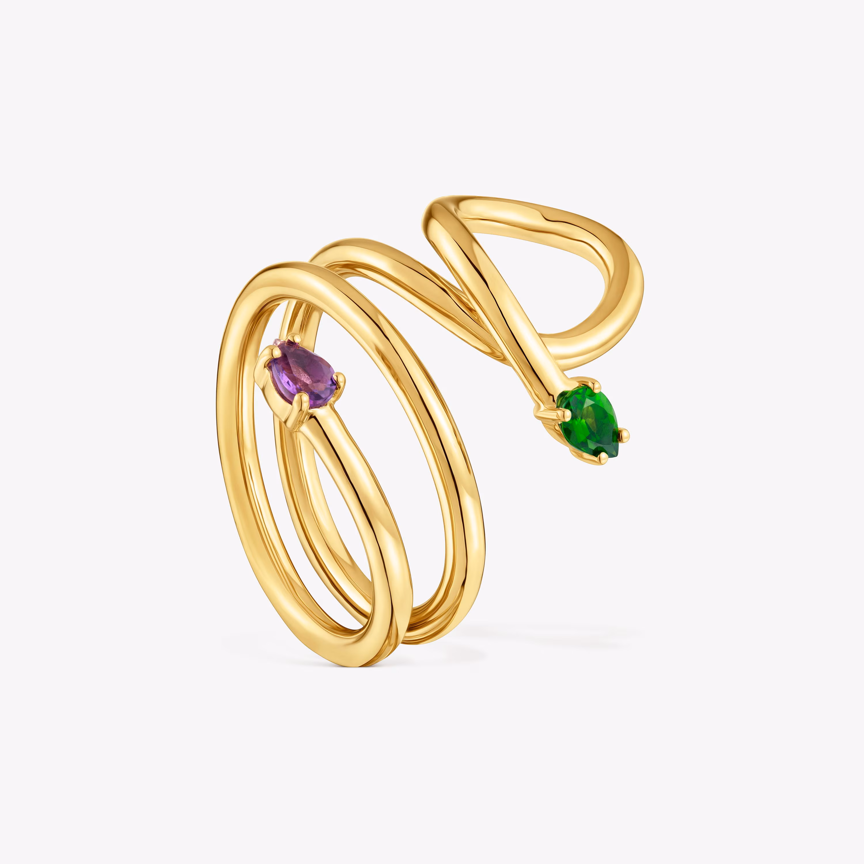 Anillo espiral con baño de oro 18 kt sobre plata y gemas Lio
