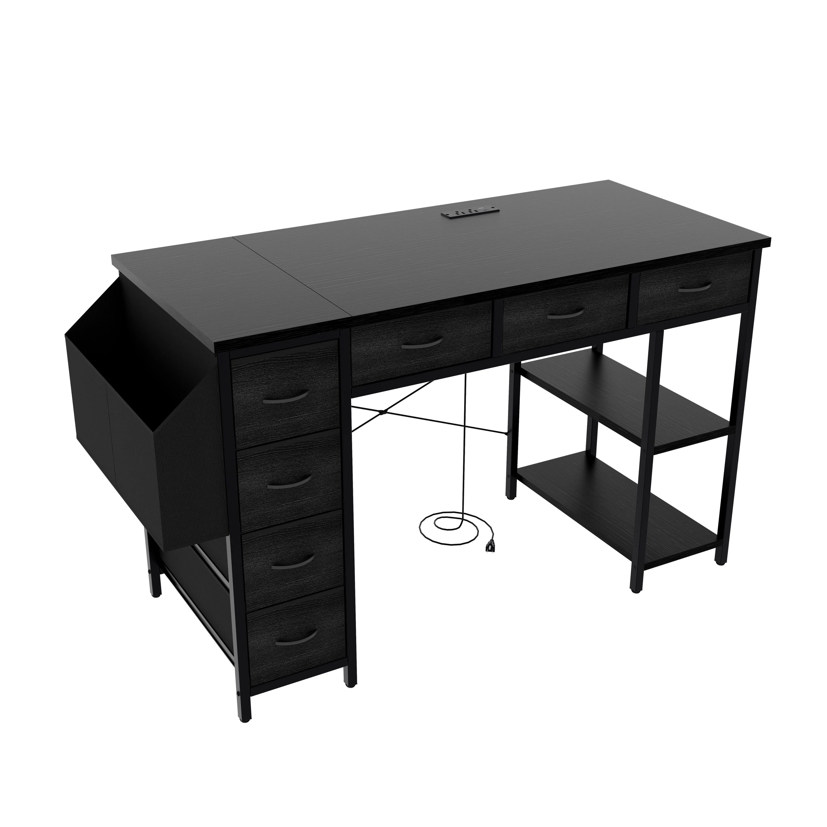 Computer Desk with 7 Drawers,Extra Large Side Pocket,and Power Outlets