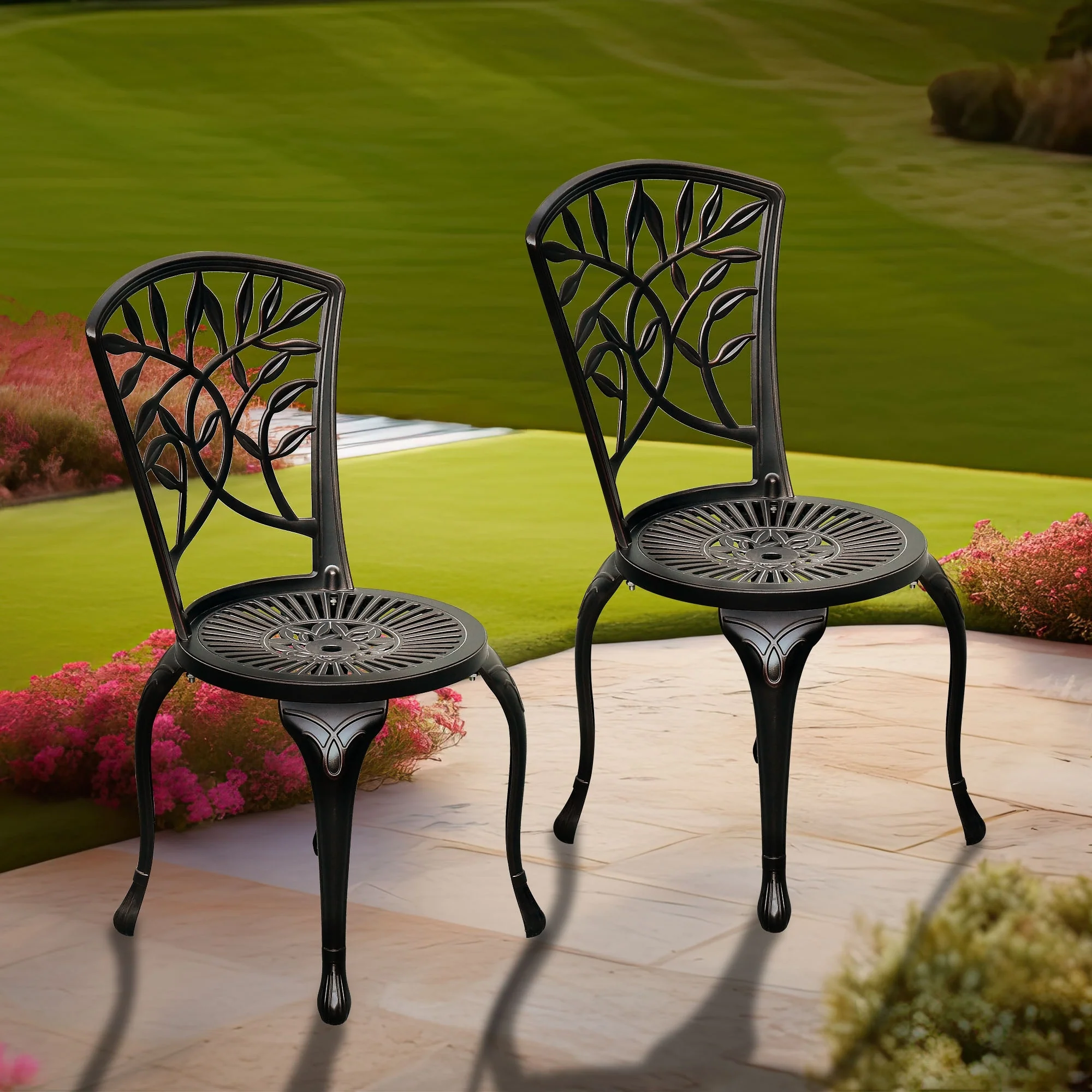 Moasis Set of 2 Cast Aluminum Outdoor Dining Chairs Patio Bistro Chairs for Backyard