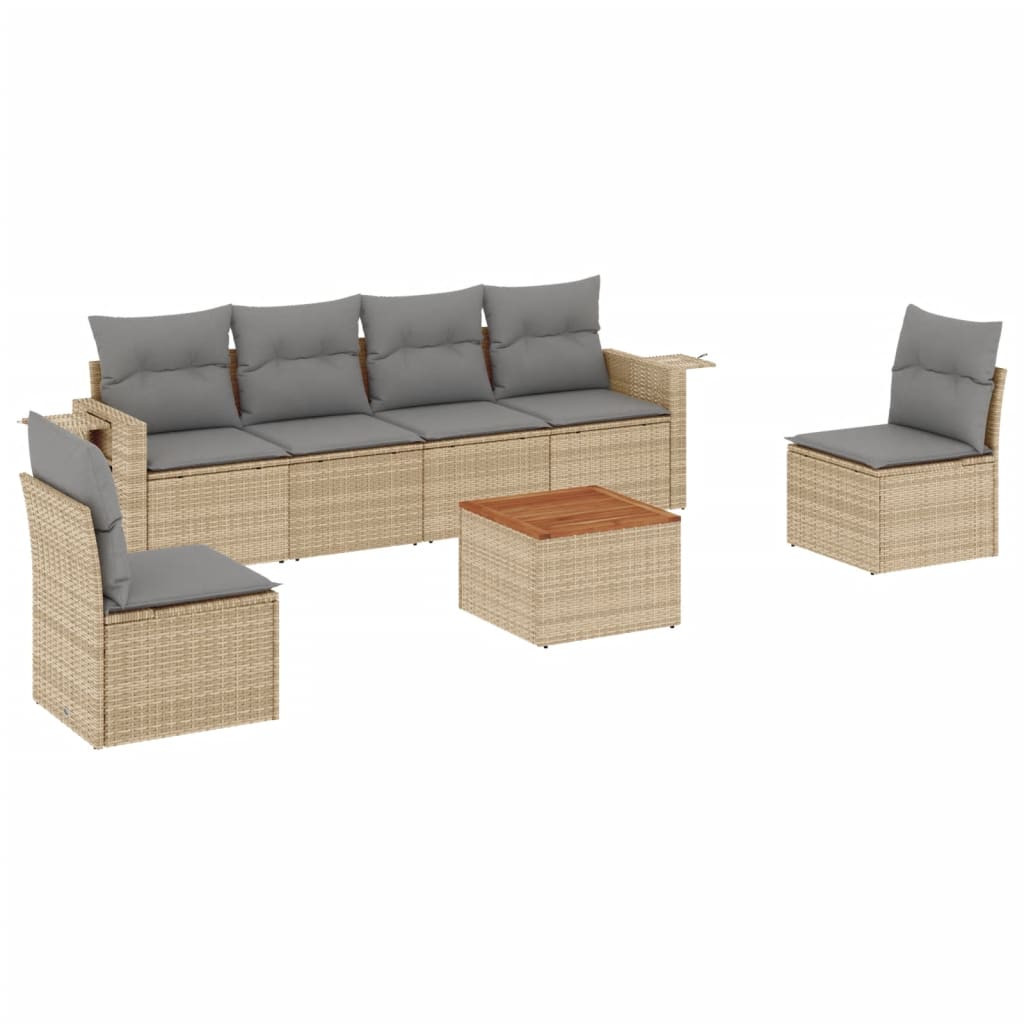 Zestaw Mebli Ogrodowych Komplet Wypoczynkowy Polirattan Beżowy Z Poduszkami