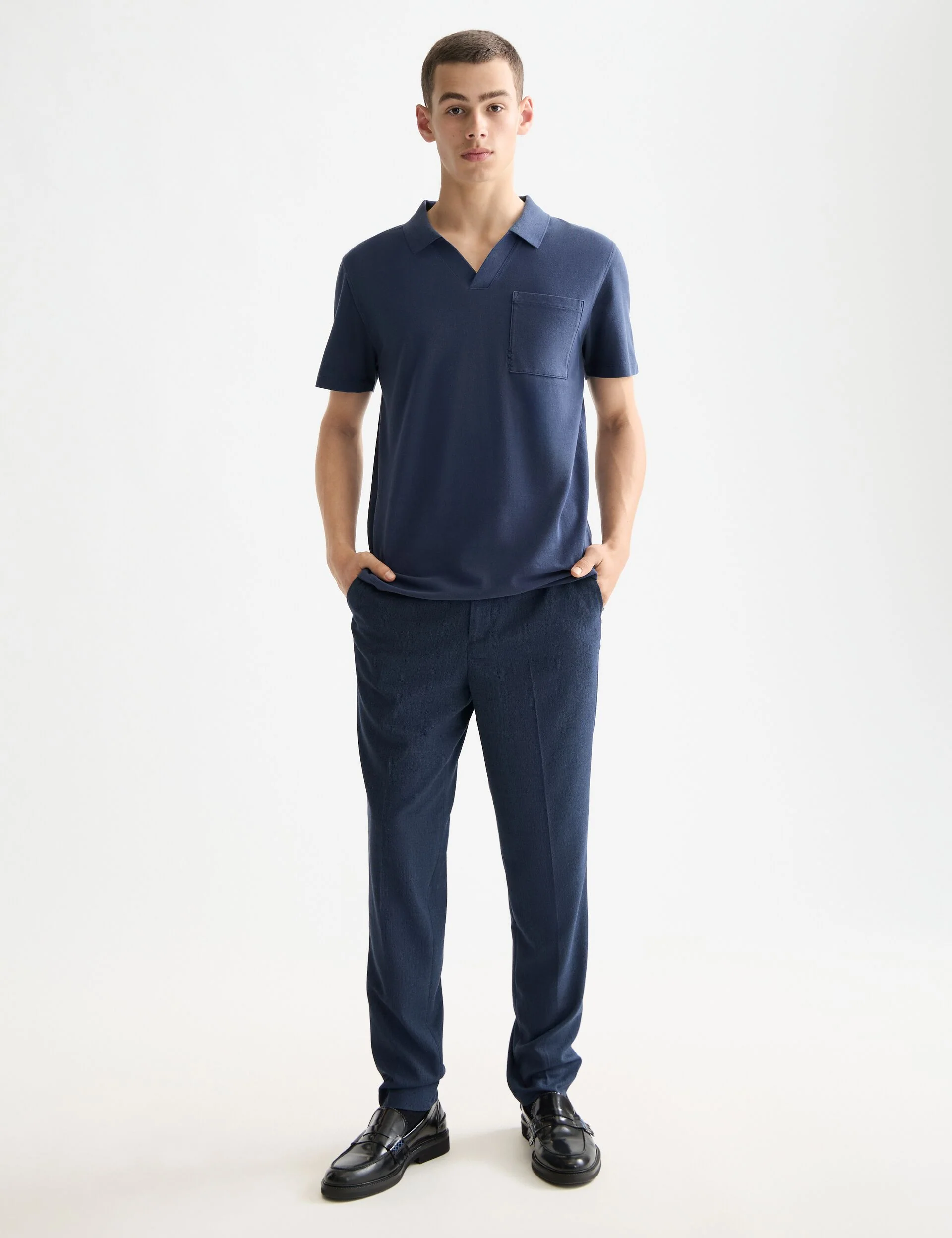 Garment-dyed pique relaxed fit pocket polo