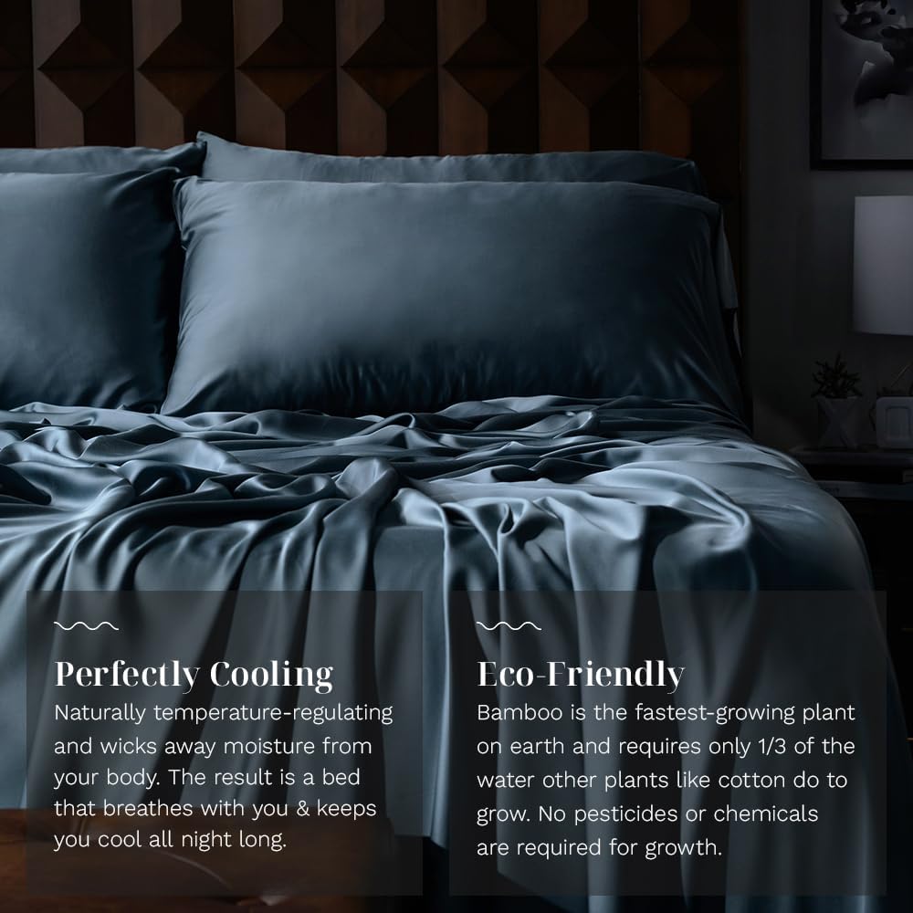 LUXOME Luxury Sheet Set | 100% Viscose from Bamboo | King Size - Ocean | Deep Pockets | 4-Piece Set (Fitted, Flat, 2 Pillowcases)