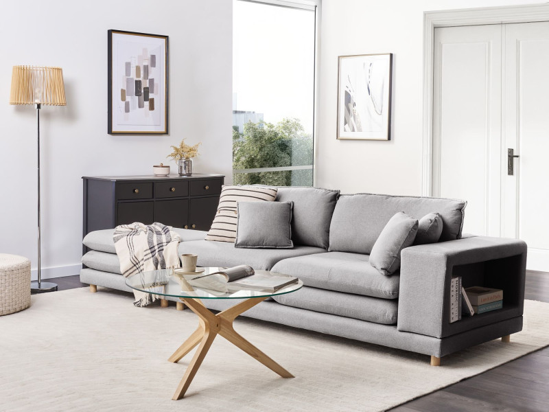 Sofa tapicerowana 2-osobowa z otomaną szara