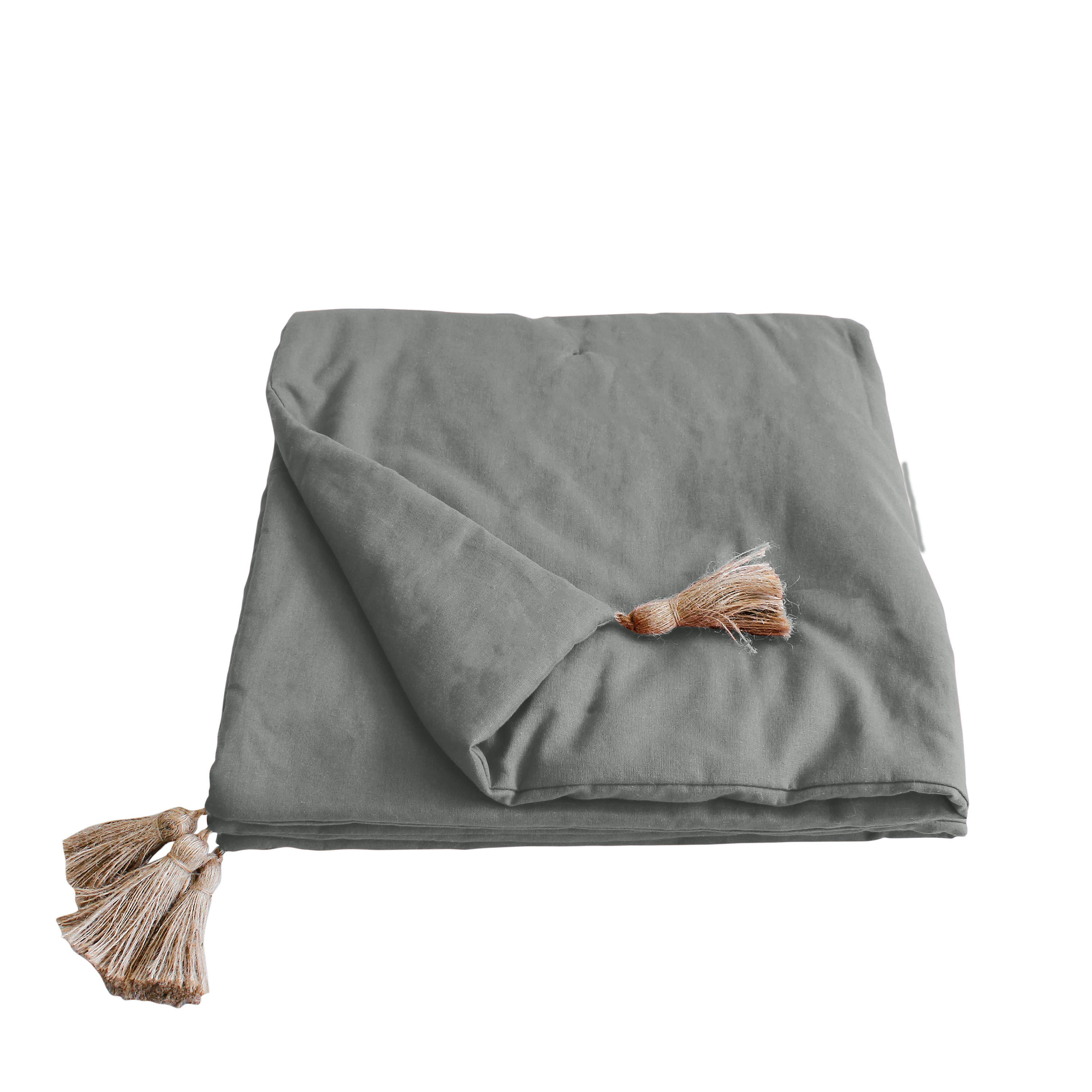 - Edredon à Pompons matelassé 100 % Coton Gris 190 x 90 cm