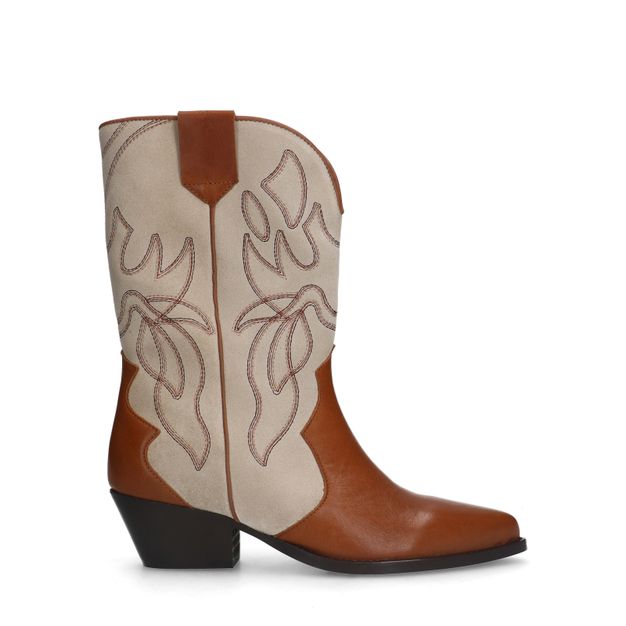 Cognac leren cowboy laarsjes met suède details