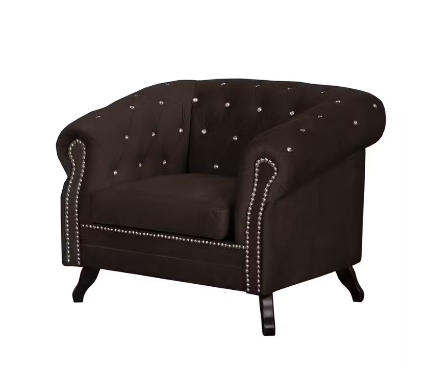 Ropez Chesterfield Fotel Glasgow kryształki welur ciemnybrąz