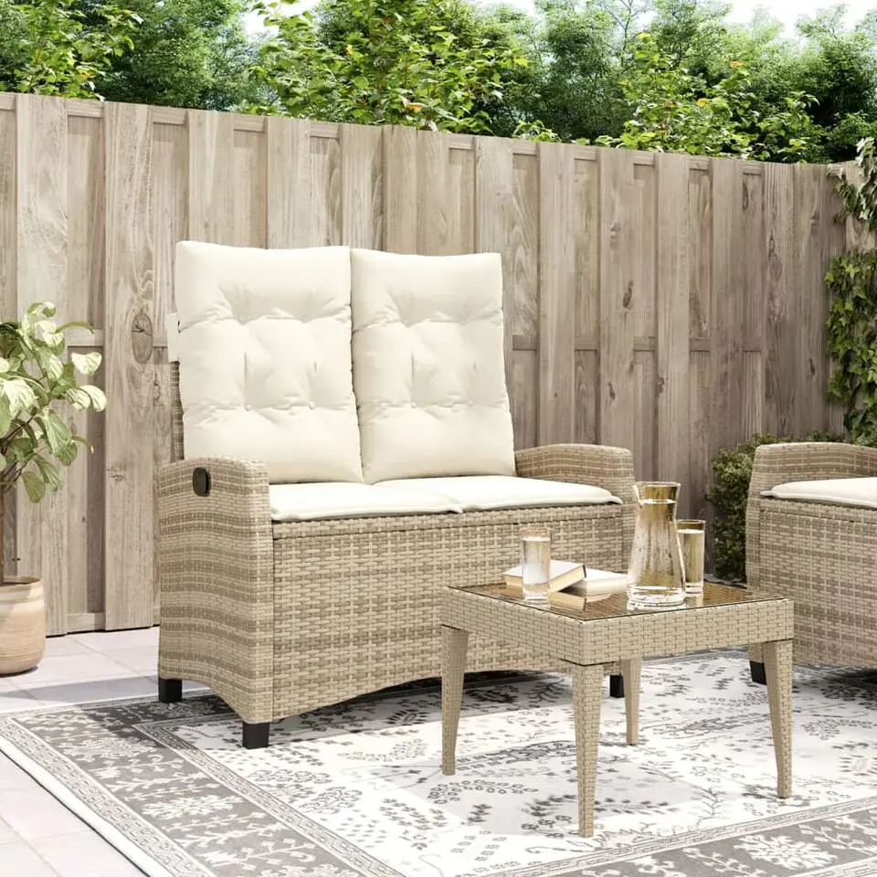 vidaXL - Verstelbare loungebank met cr&egrave;me kussens - Beige rattan - 105x66x93 cm