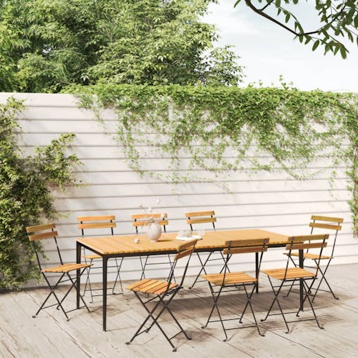 NNEVL Folding Garden Chairs 8 pcs Steel and Solid Wood Acacia