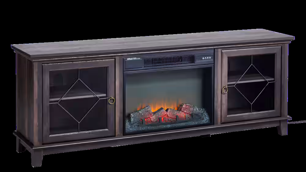 CANVAS Lotus Media Electric Fireplace TV Stand, 67-in, 1500W, Includes Remote Control, Brown