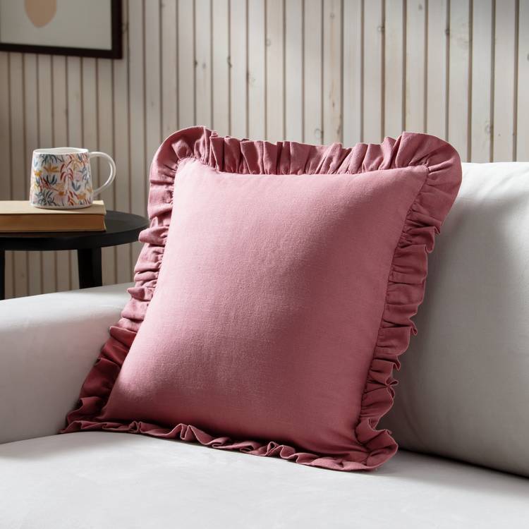 Habitat Plain Ruffle Cushion - Rose - 43x43cm