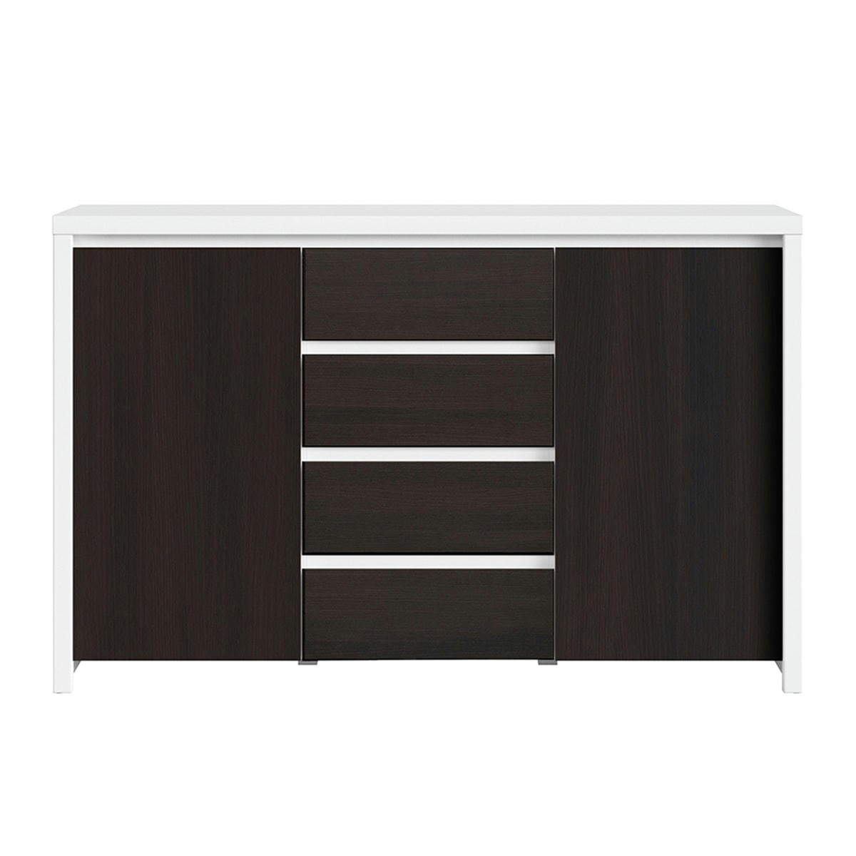 - Buffet 2 portes 4 tiroirs panneaux agglomérés blanc et naturel foncé