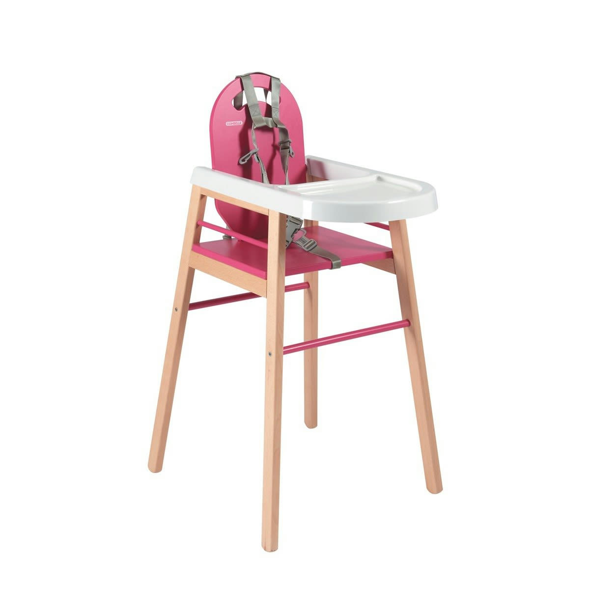 LILI - Chaise haute scandinave en bois massif bicolore fuchsia