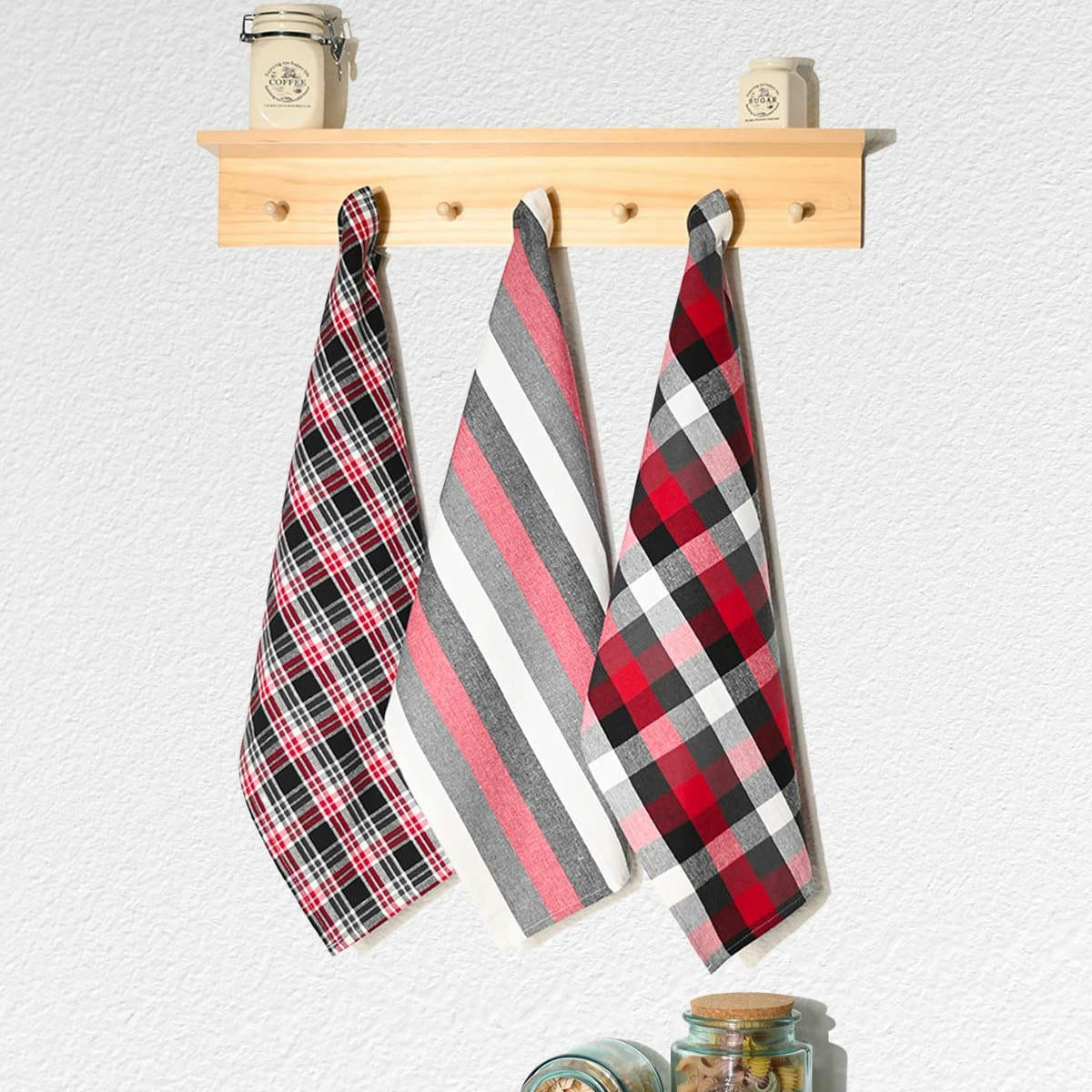 GLASGOW - 3 torchons coton assortis  rubis 45x70 cm