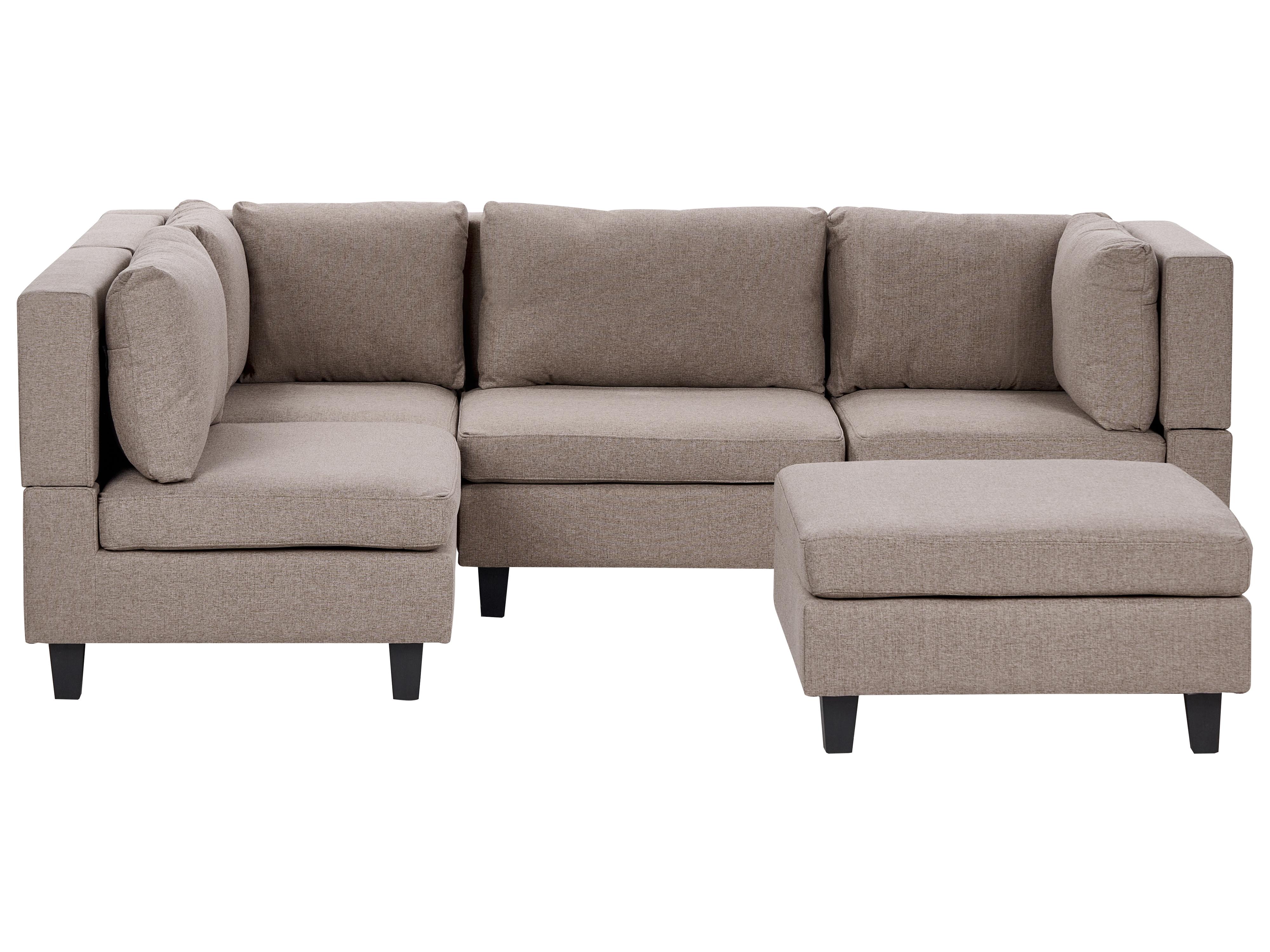 Modular Corner Sofa 4 Seater UNSTAD Fabric Brown with Ottoman Right Hand