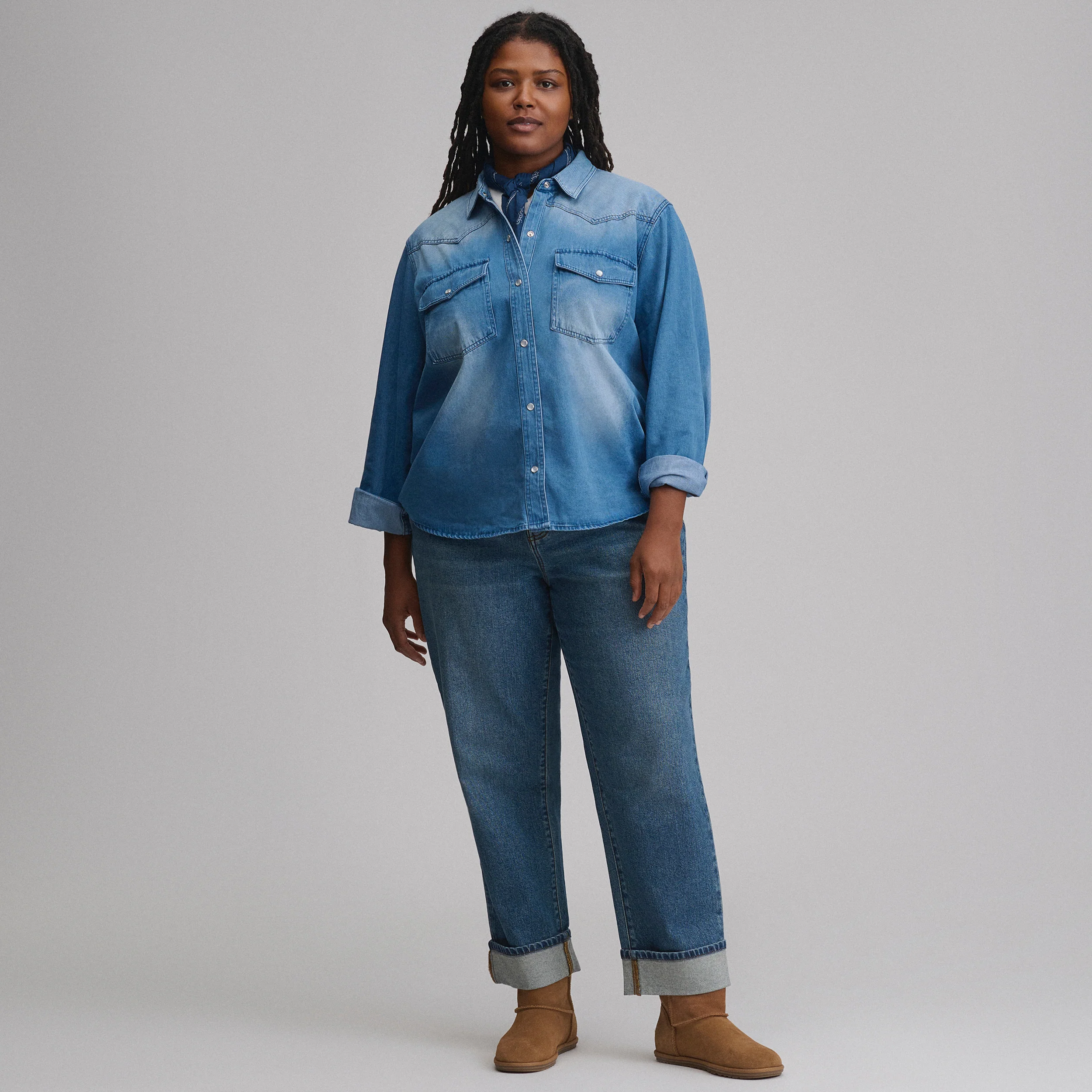 Women's Long-Sleeve Western Denim Shirt
