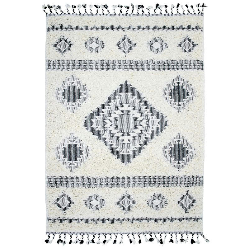 BERBÈRE - Tapis à reliefs losanges crème 197x290