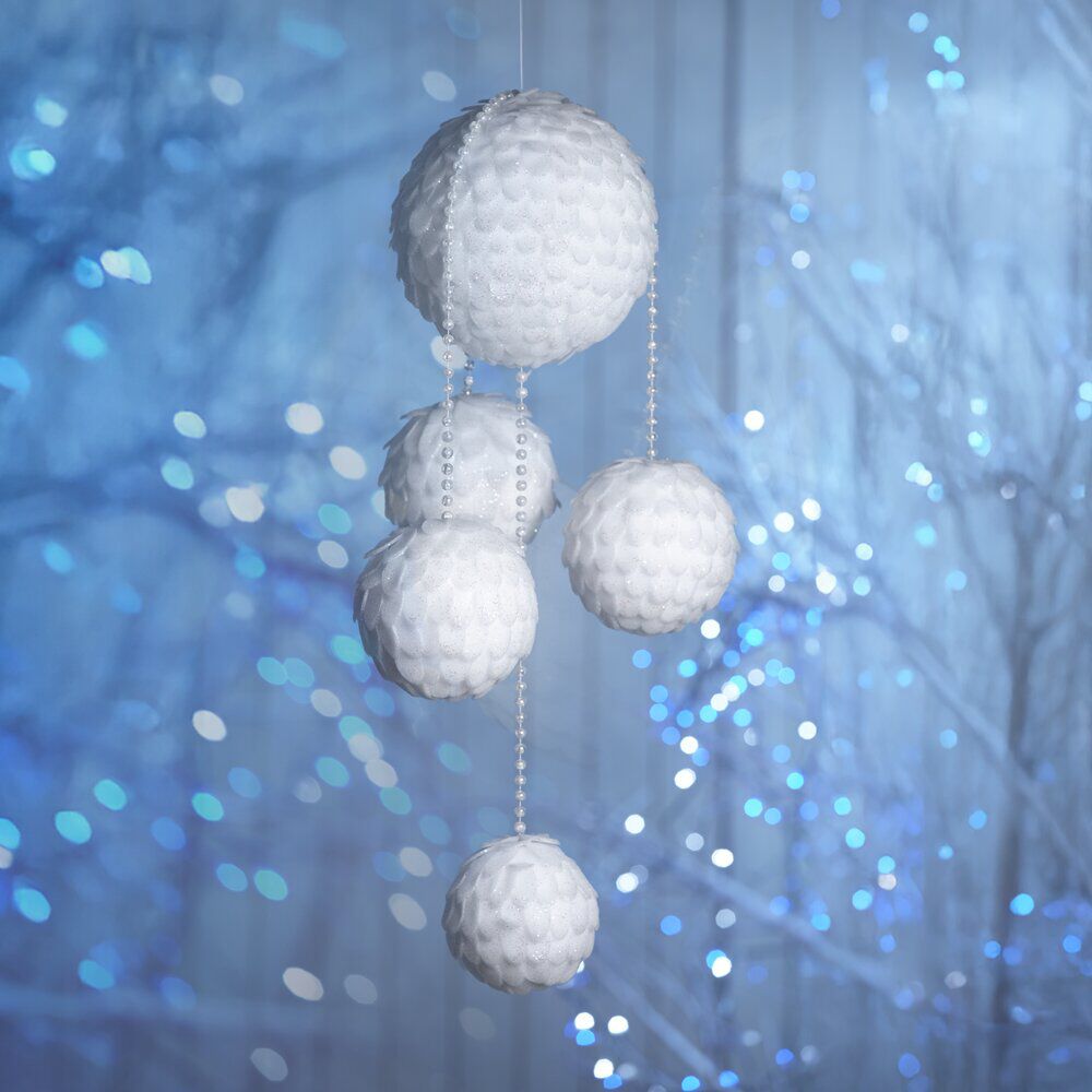 Suspension 5 boules de Noel blanches