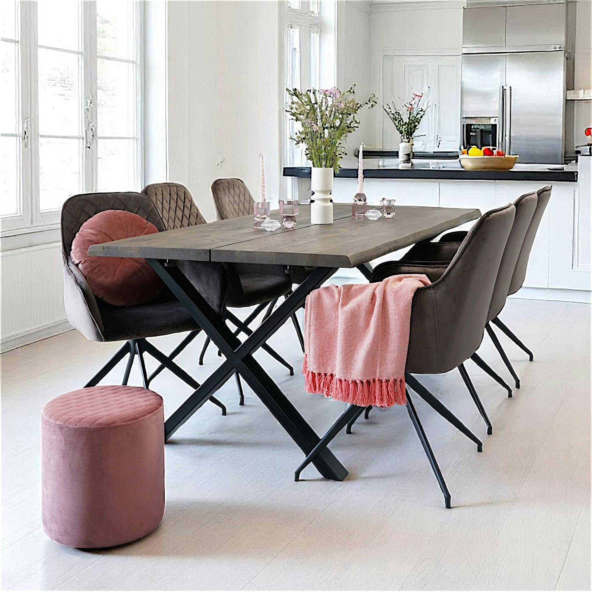Chaise pivotante en velours taupe avec accoudoirs (lot de 2) SAVONE