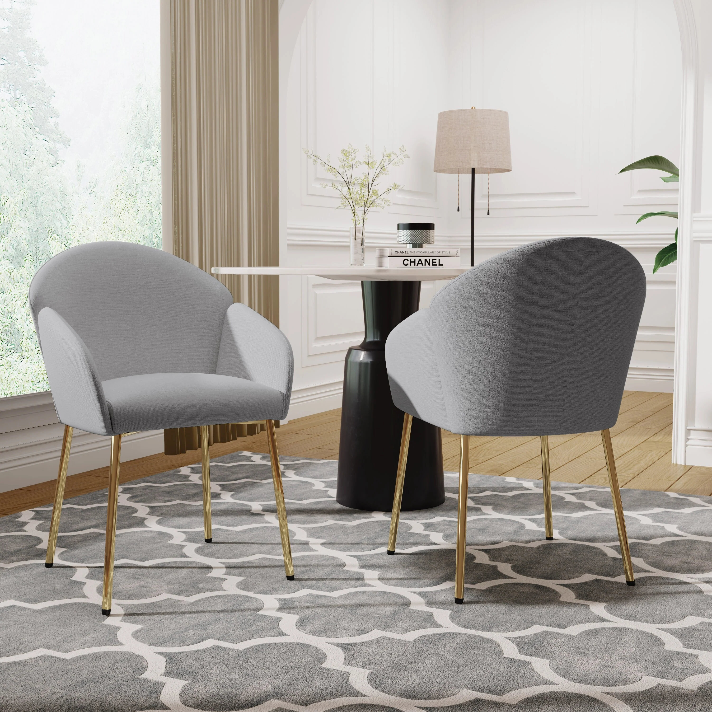 Roomfitters Upholstered Accent Armchair Set of 2, Modern Curved Design with Gold Legs