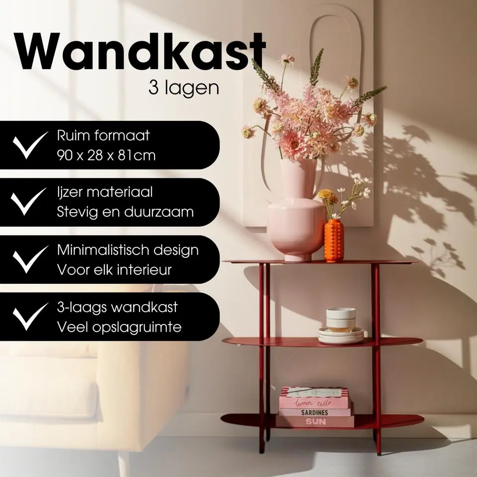 Mica Decorations Wandrek �?90 x 28 x 81 cm �?Rood