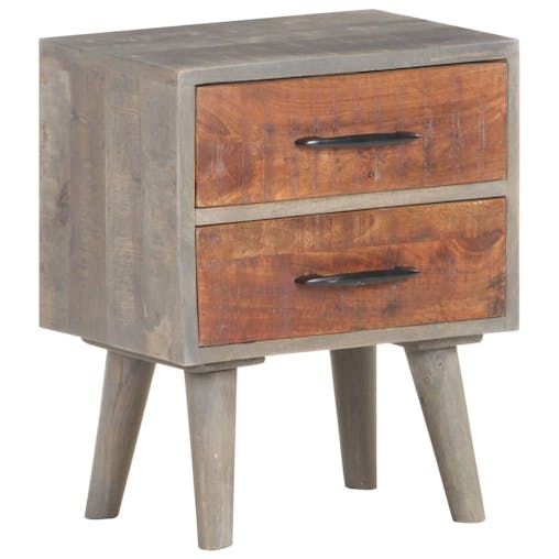 NNEVL Bedside Cabinet Grey 40x30x50 cm Solid Rough Mango Wood