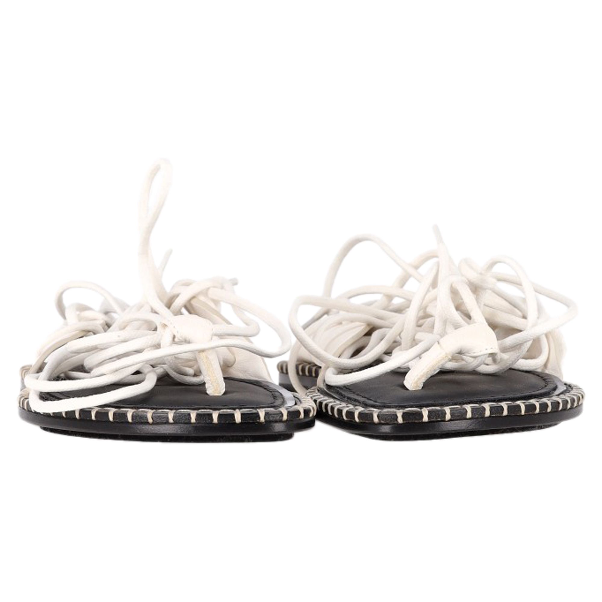 Ann Demeulemeester Preloved Self-Tie Flat Sandals in White Leather