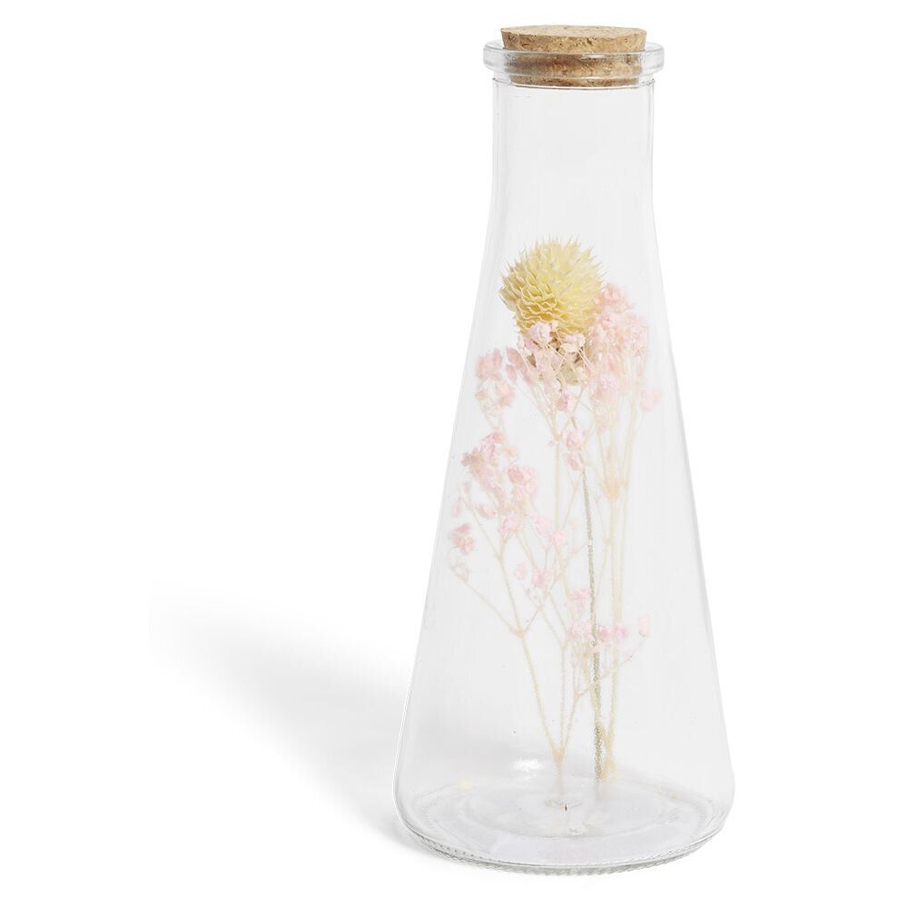 Pot avec fleur séchée jaune et rose Ø8xH19cm