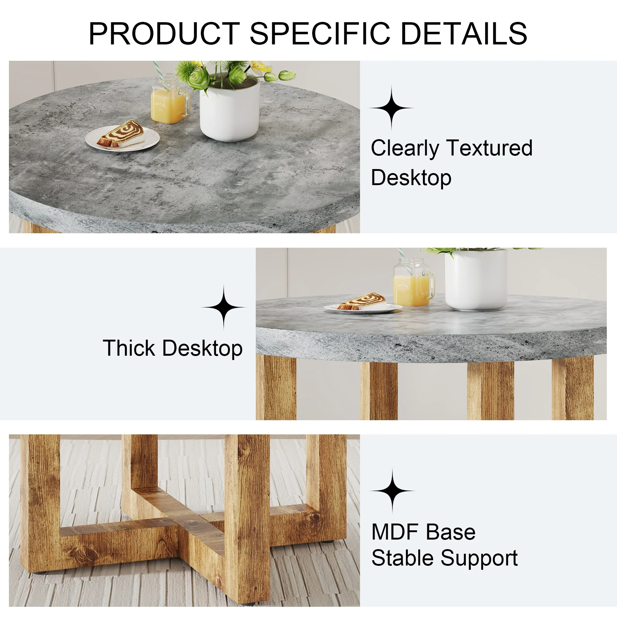 Modern And Practical Circular Dining Table. Made Of Mdf Tabletop And Wooden Mdf Table Legs