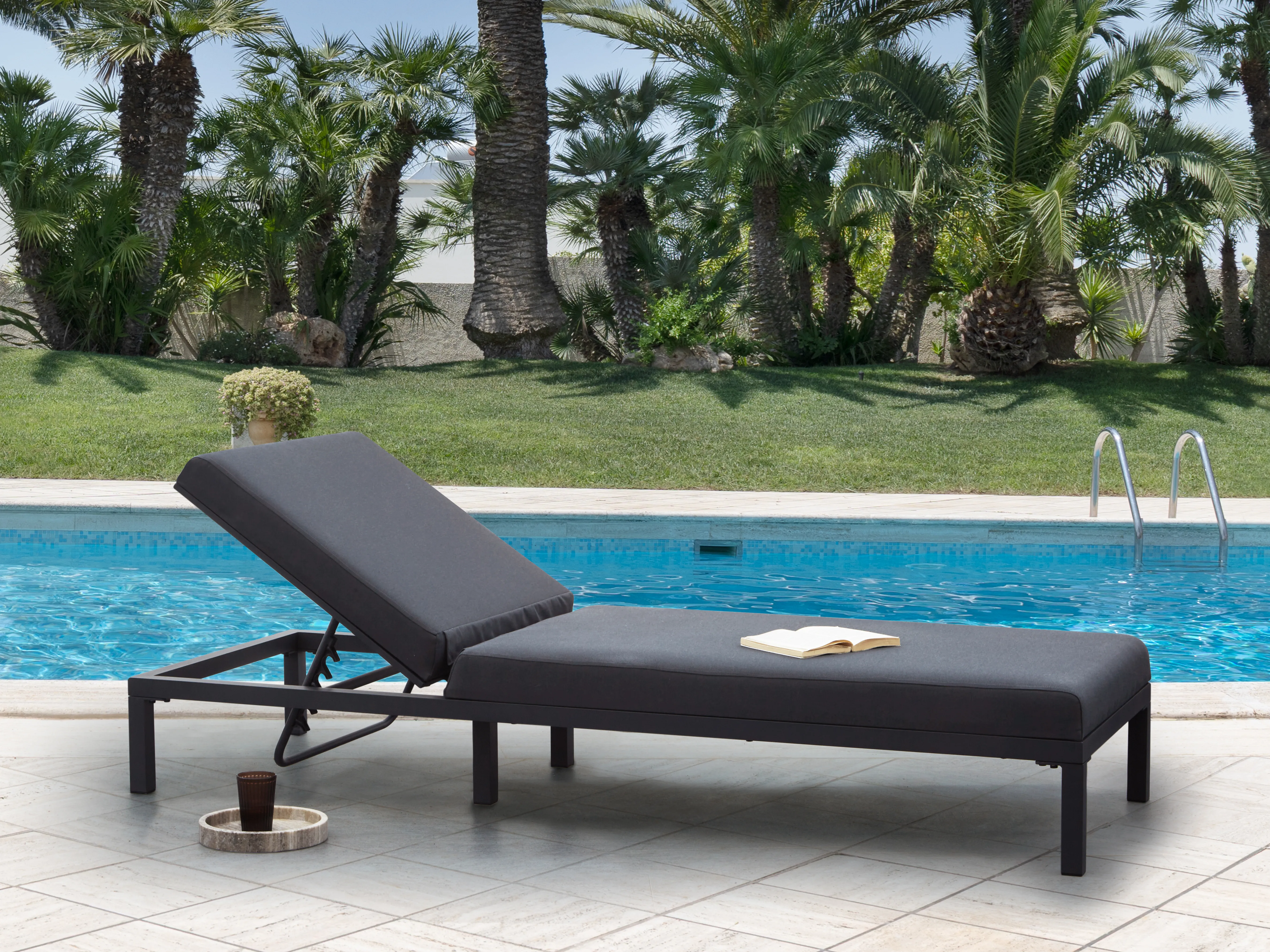 Sun Lounger LARIANO Reclining Metal Graphite Grey