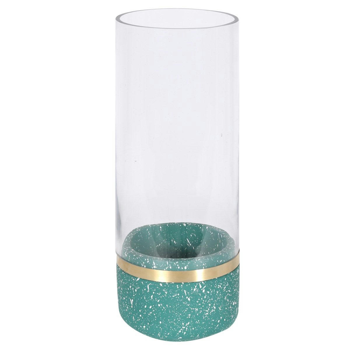 MUZZ - Photophore en verre et béton vert canard effet terrazzo