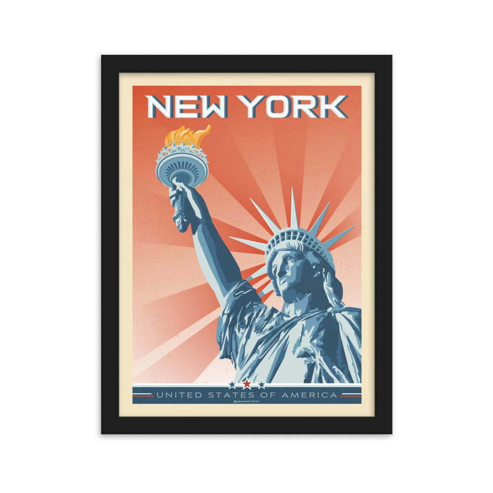 - Affiche New York Statue de la Liberté + Cadre Bois noir 21x29,7 cm