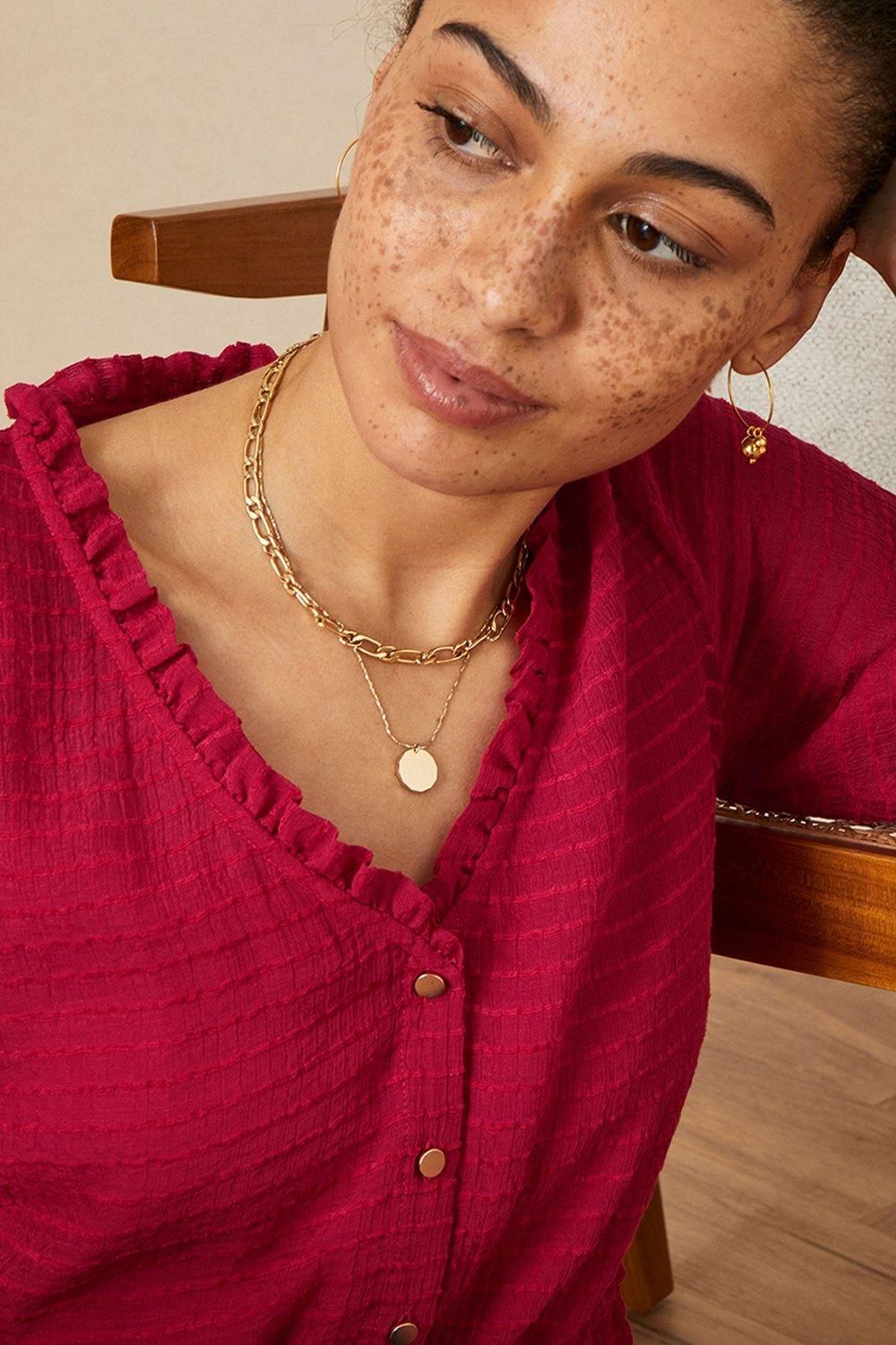 Monsoon Textured Button Through Top
