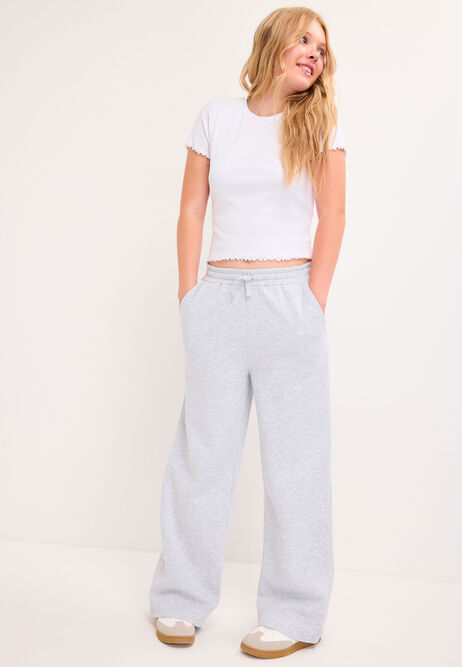 Older Girls Grey Drawstring Wide Leg Joggers