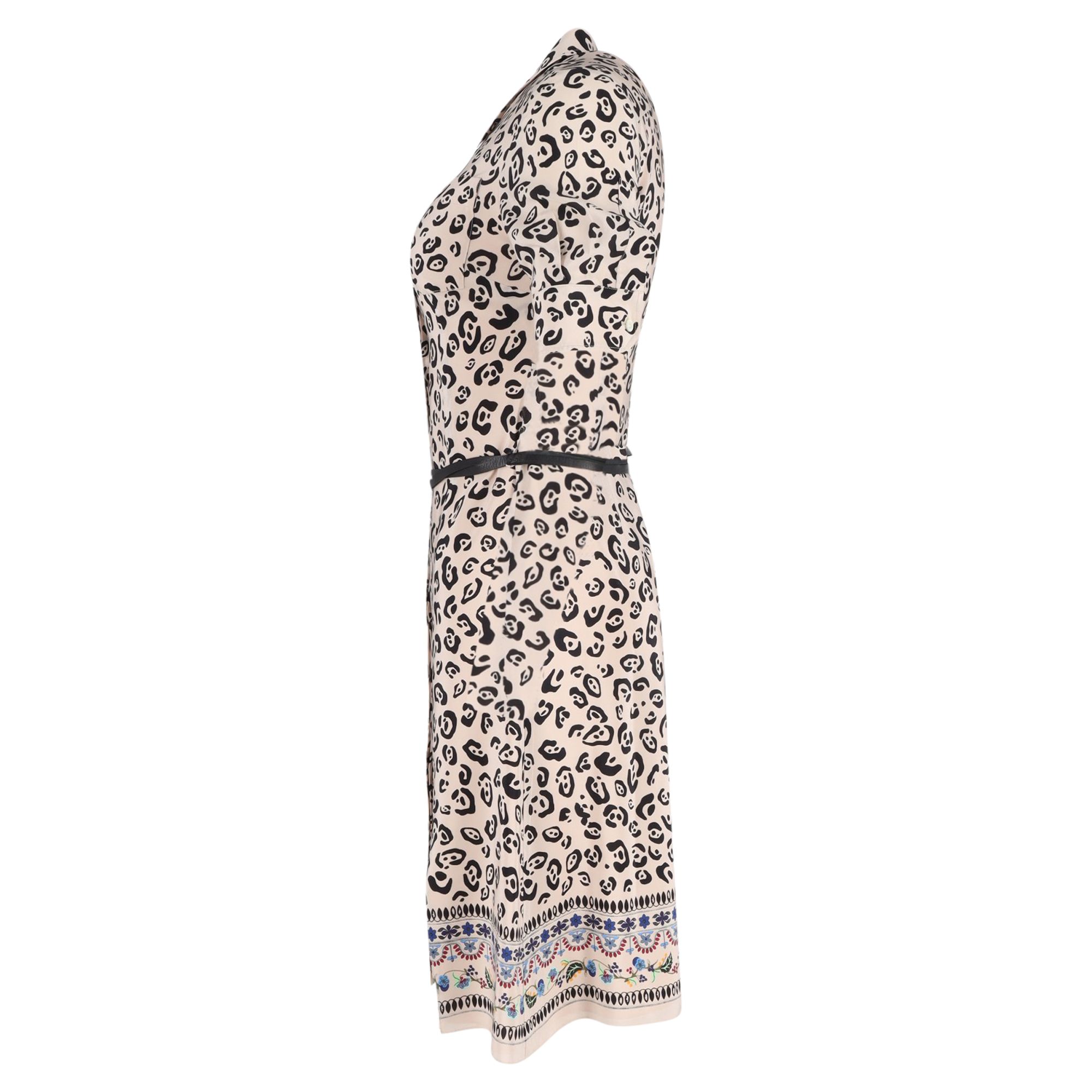 Altuzarra Preloved Animal Print Knee-Length Belted Shirt Dress in Cream Silk
