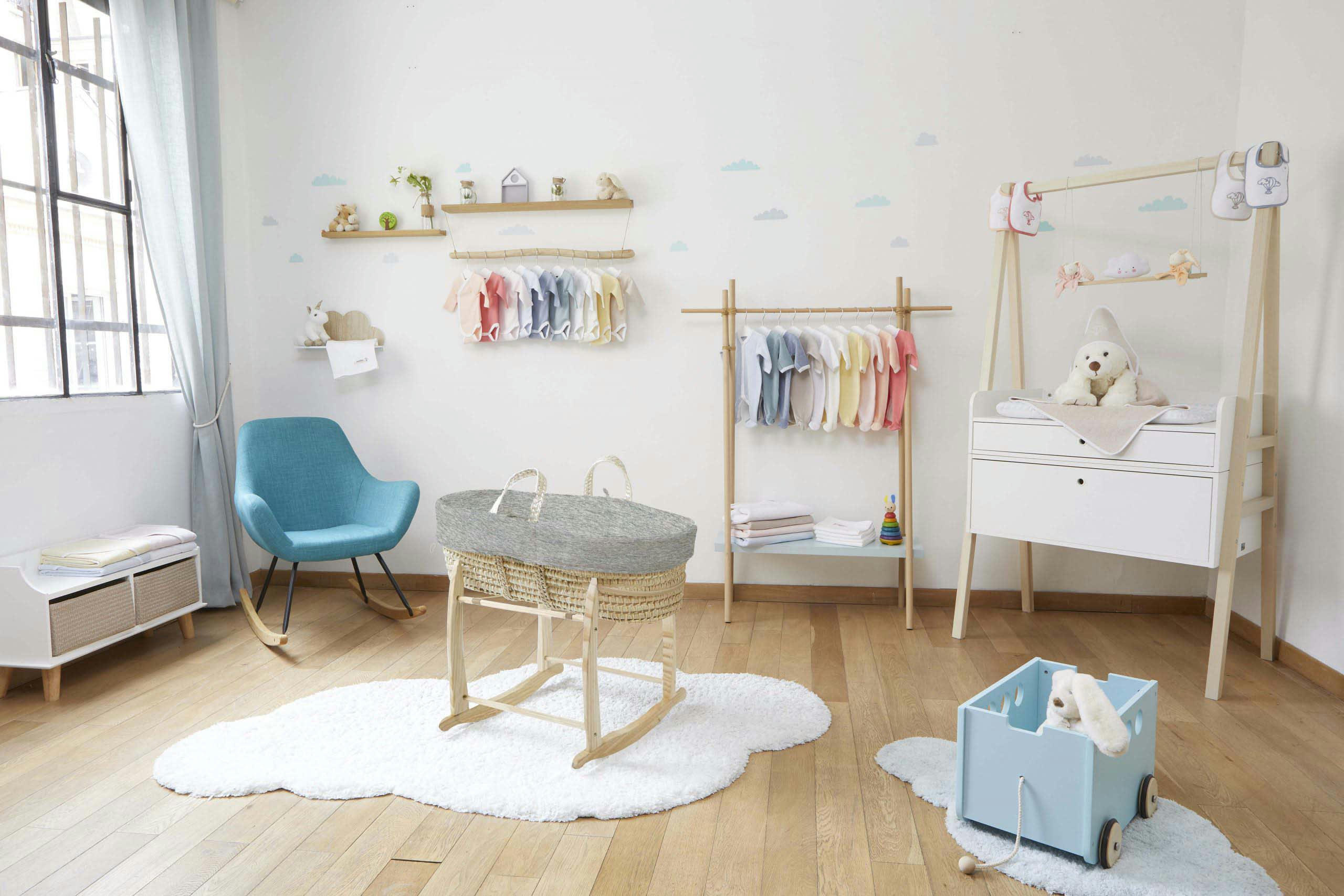 - Couffin avec Support Bois - Habillage Perle en Coton Bio