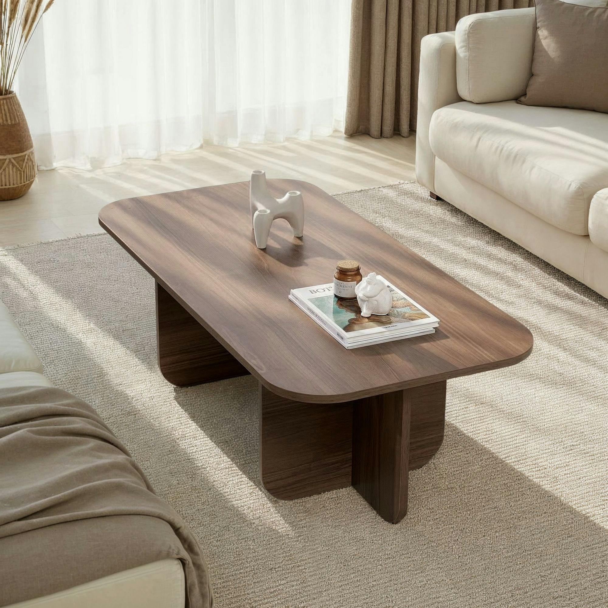 Table basse rectangulaire effet noyer bords ronds MARFA
