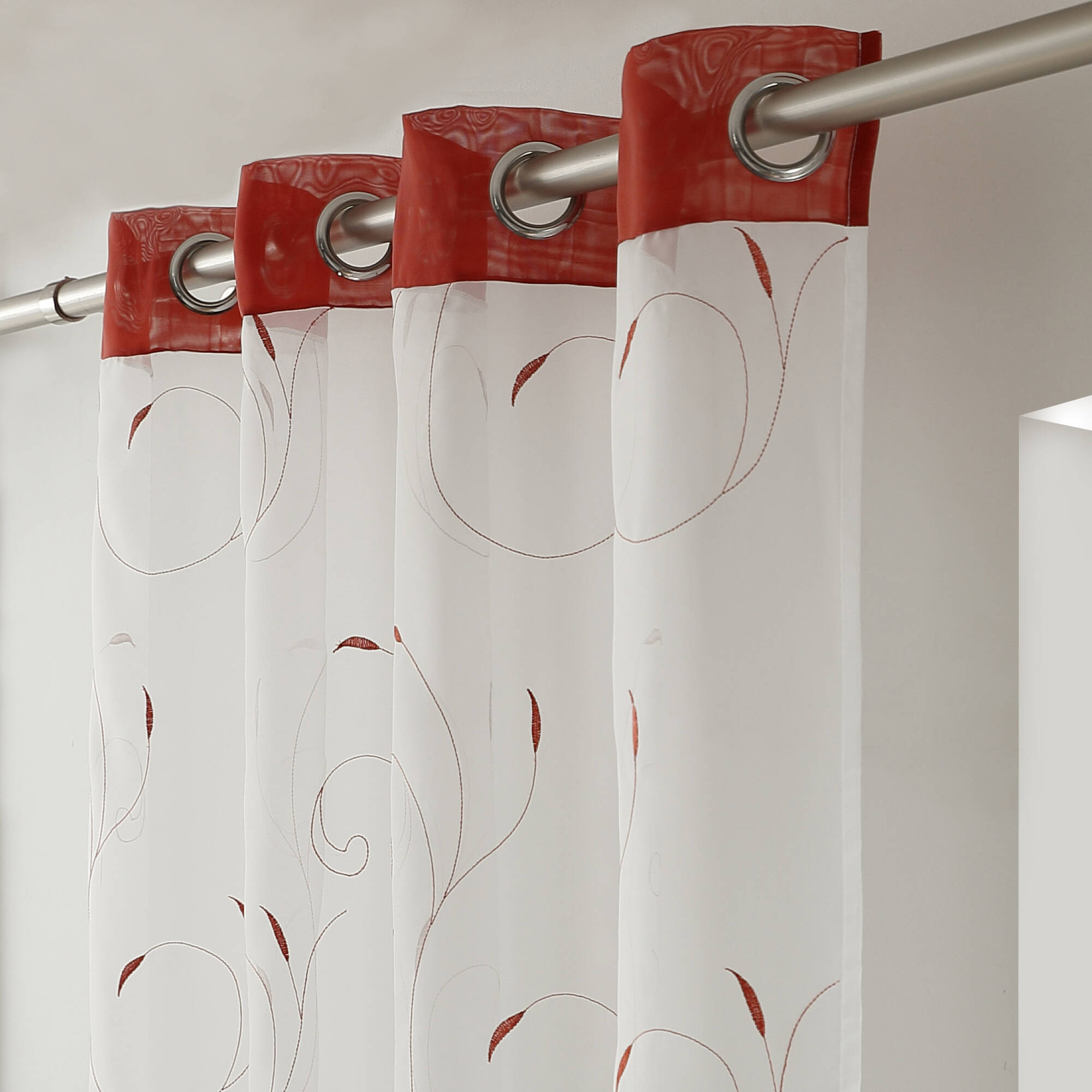Rideau panneau voile petites feuilles brodées