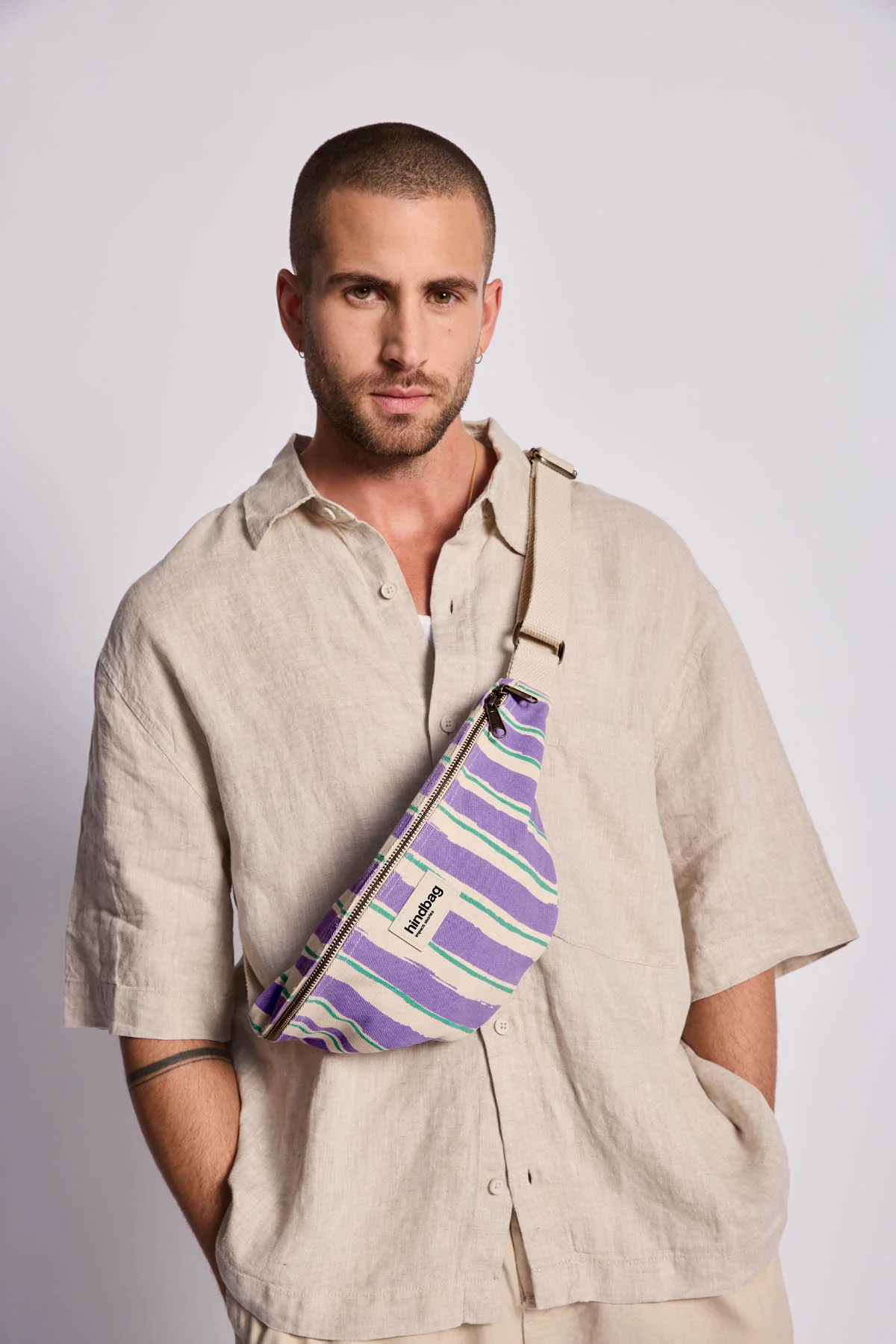 Sac banane Olivia Rayures vert et parme