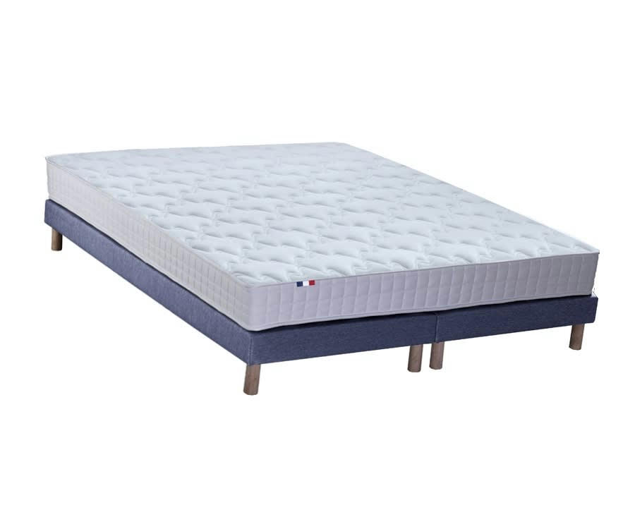 ENSEMBLE AZUR - Ensemble matelas mémoire de forme sommier bleu 160x200