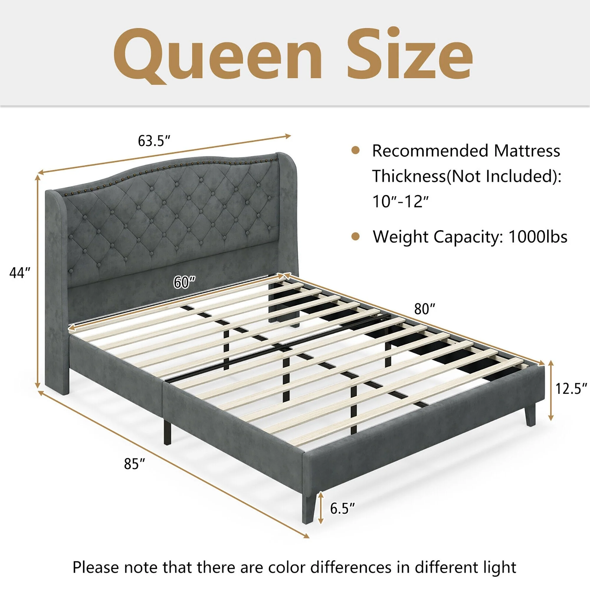 Gymax Queen Upholstered Platform Bed Frame w/ Button Tufted Headboard