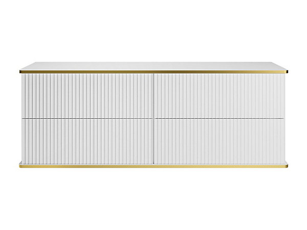 Meuble sous vasque suspendu strié liseré doré 4 tiroirs- Blanc - 150 cm - KELIZA