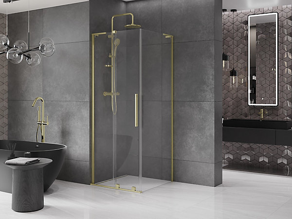 Mexen Velar L cabine de douche coulissante 110 x 110 cm, transparente, or brossé - 871-110-110-03-55
