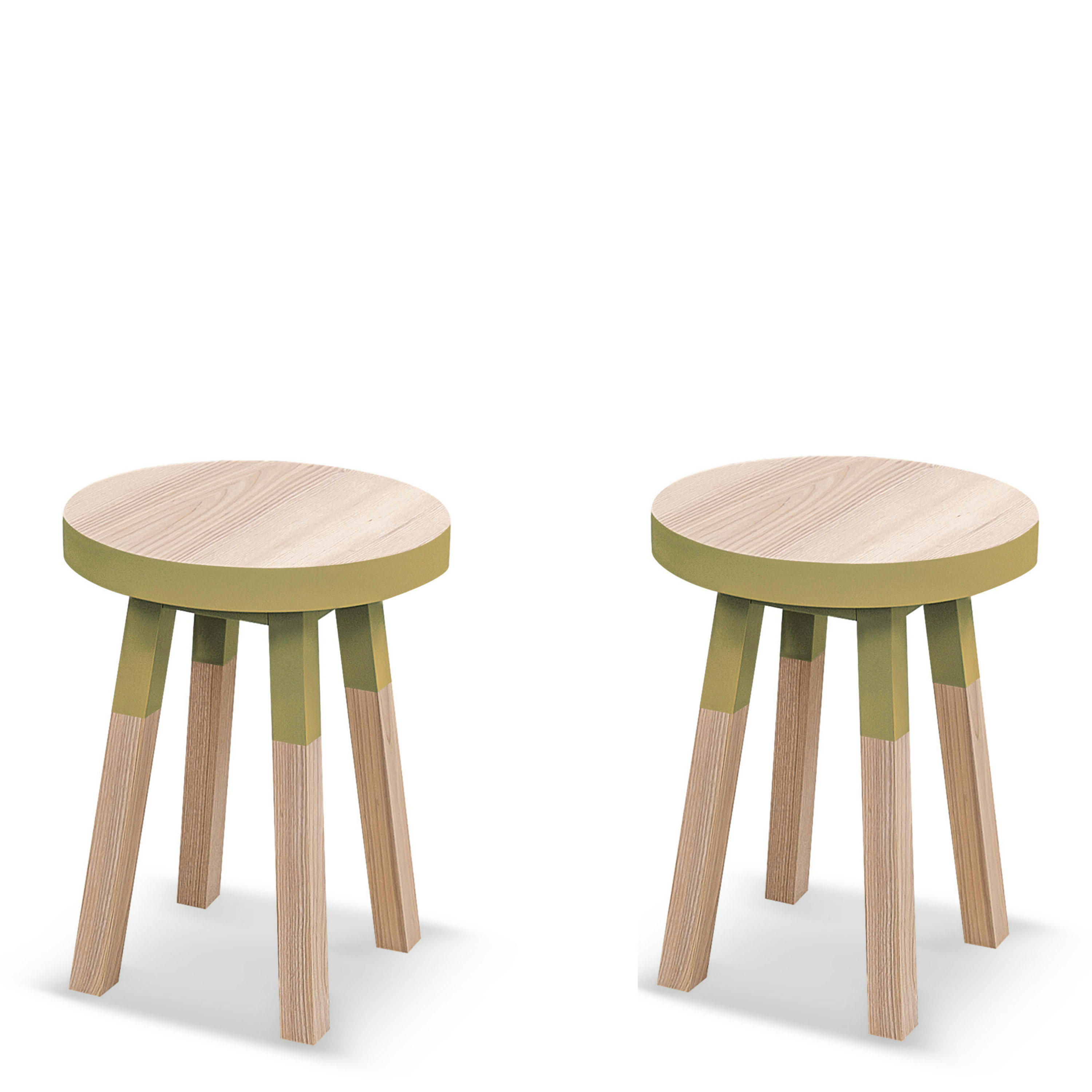 EGEE - Lot de 2 tabourets, assise diamètre 35 cm, 100% frêne massif jaune lun