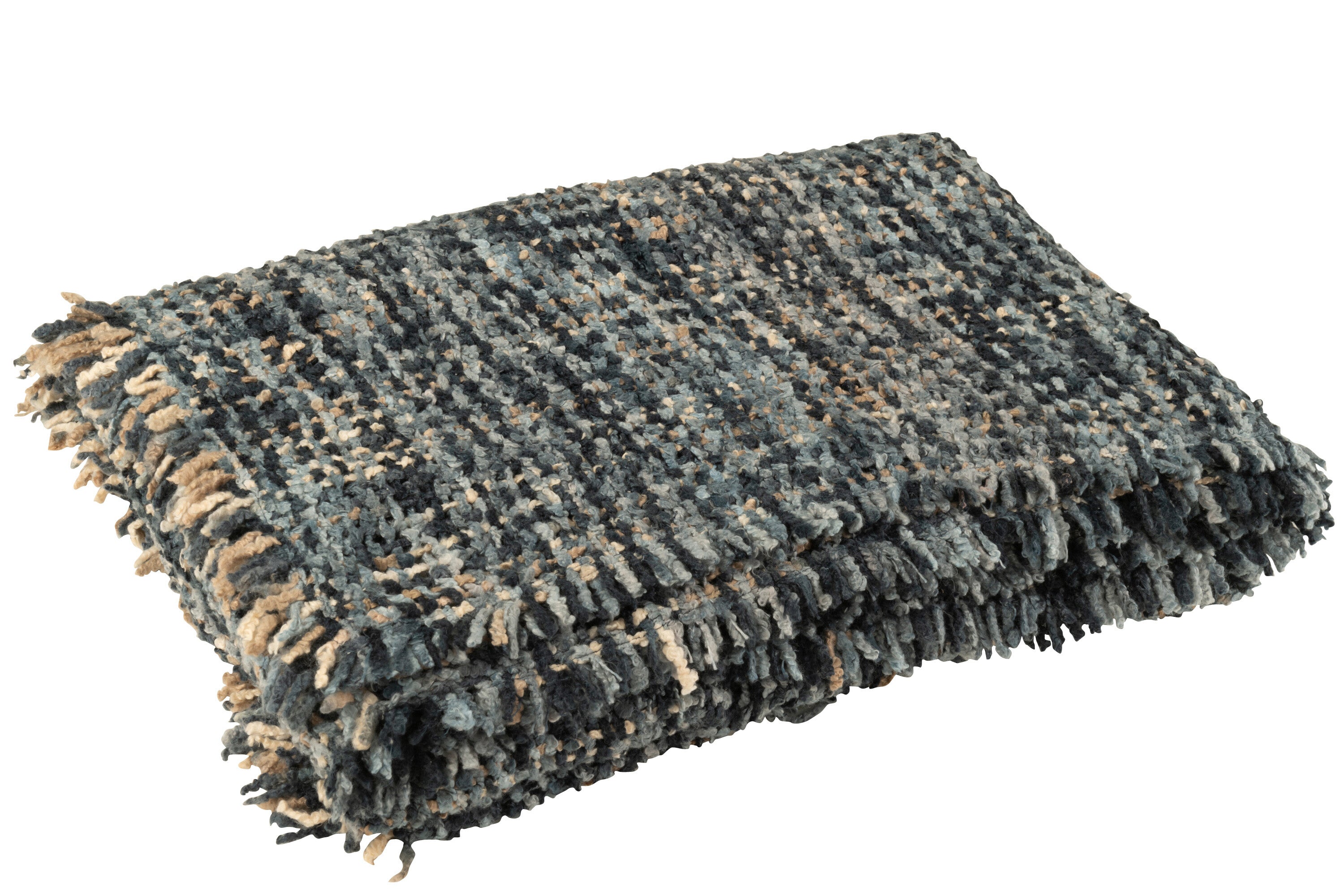 J-Line plaid Tweed - katoen - blauw wit - 180 x 130 cm