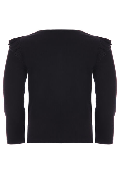 Younger Girls Black Frill Sleeve Top