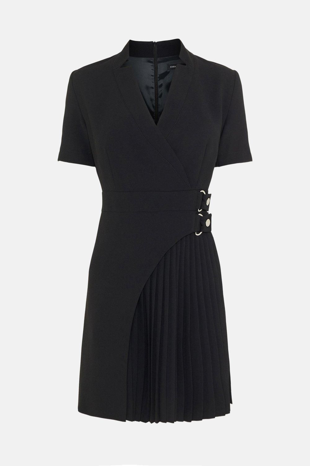 KarenMillen Tailored Military Pleat Notch Neck Wrap Mini Dress