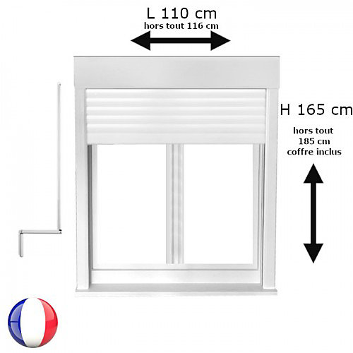 Fenêtre PVC avec volet roulant manivelle PVC H 165 x L 110 cm 2 vantaux pour pose en neuf