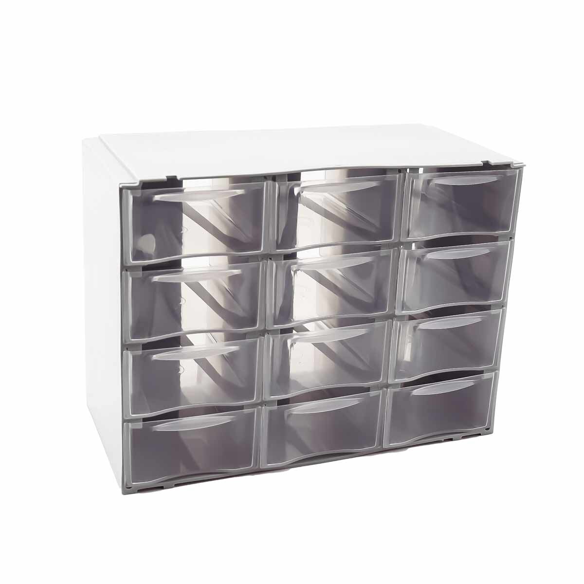 Mini prateleira branca com 12 gavetas