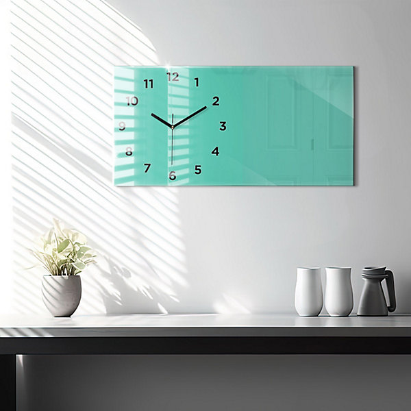 Horloge murale Wallfluent 60x30 cm Avec chiffres Aiguilles noires Turquoise 1 pcs